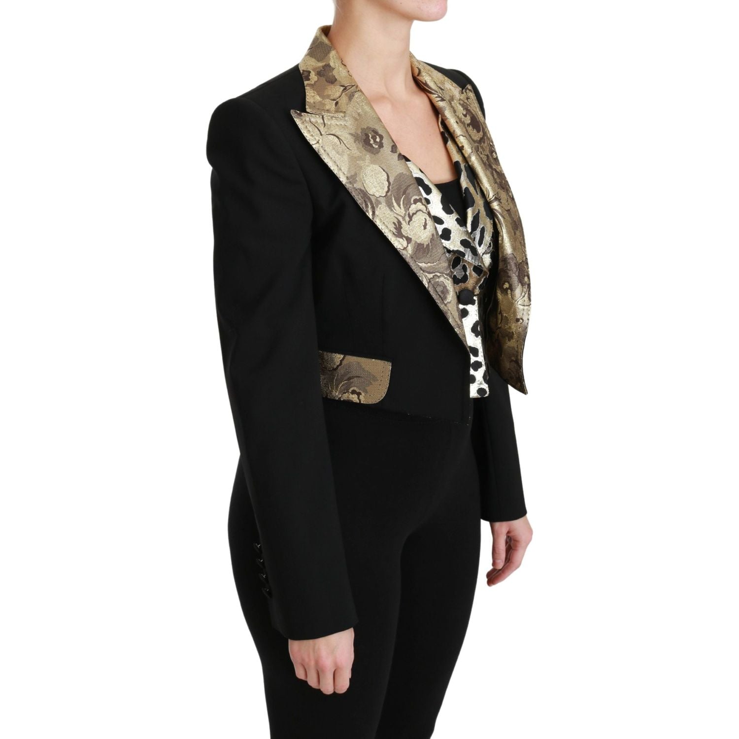 Dolce & Gabbana Black Jacquard Vest Blazer Coat Wool Jacket