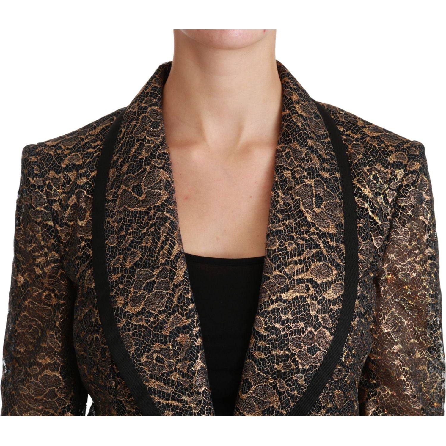 Dolce & Gabbana Gold Black Lace Blazer Coat Floral Jacket