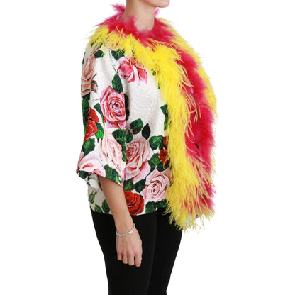 Dolce & Gabbana White Floral Coat Capte Fur Roses Jacket Coats & Jackets