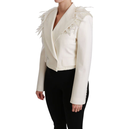 Dolce & Gabbana White Double Breasted Coat Wool Jacket