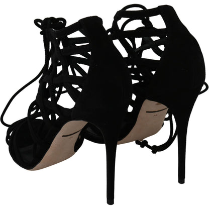 Dolce & Gabbana Black Suede Strap Stilettos Shoes Sandals Heeled Sandals