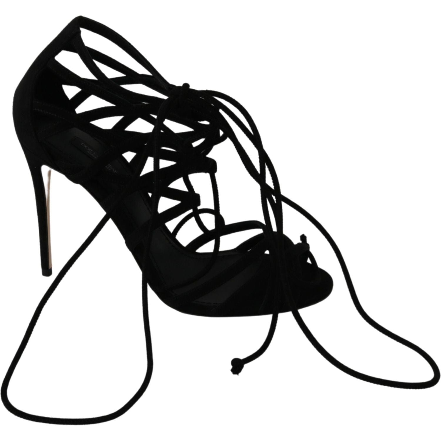 Dolce & Gabbana Black Suede Strap Stilettos Shoes Sandals