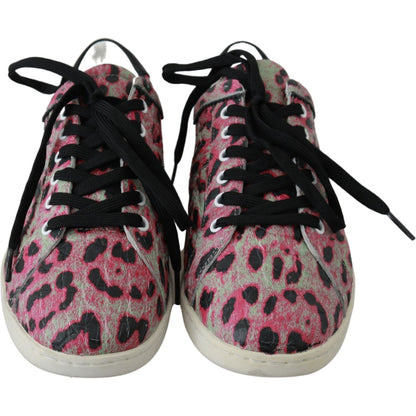 Dolce & Gabbana Pink Leopard Print Training Leather Flat Sneakers