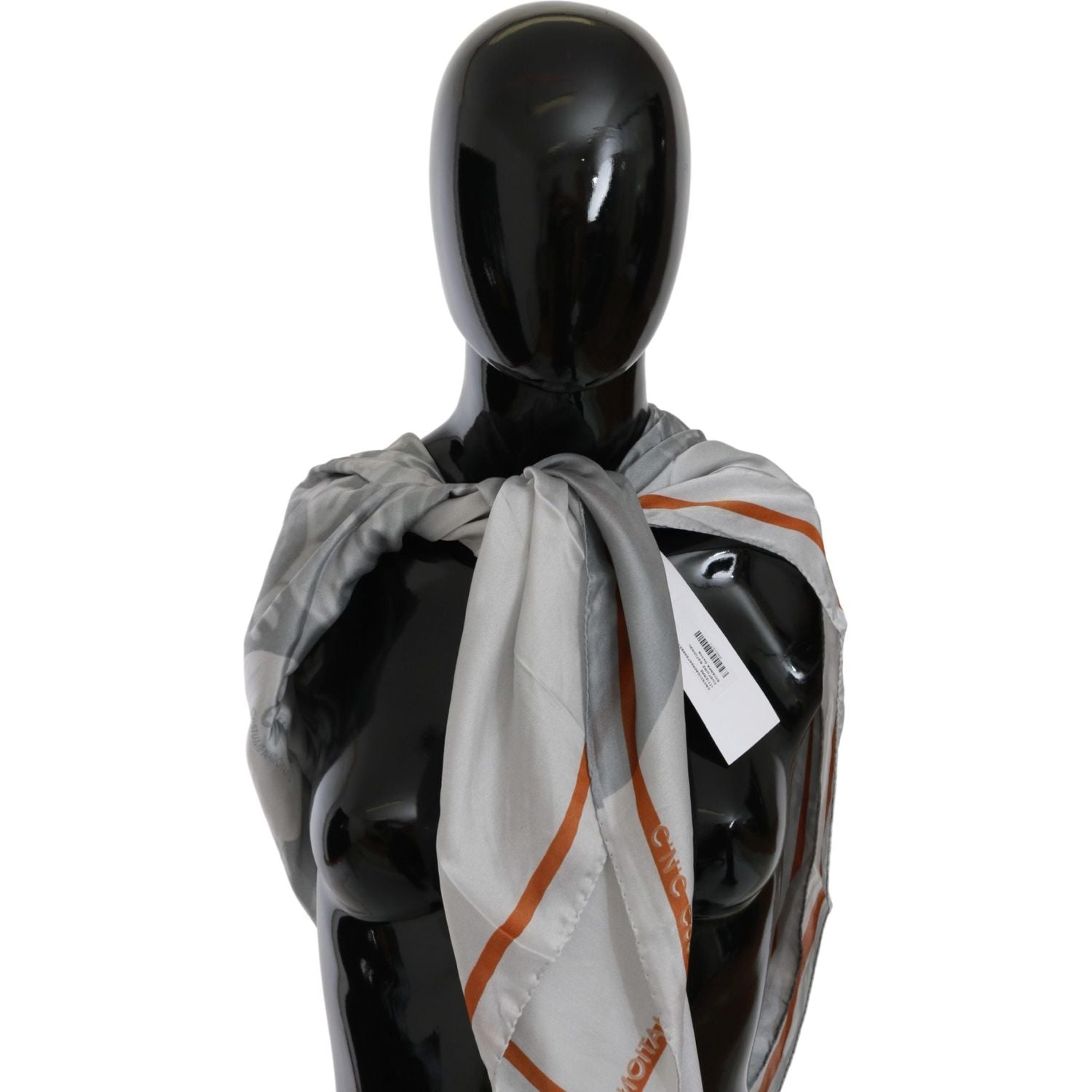 Costume National Gray Orange Silk Floral Foulard Wrap Scarf