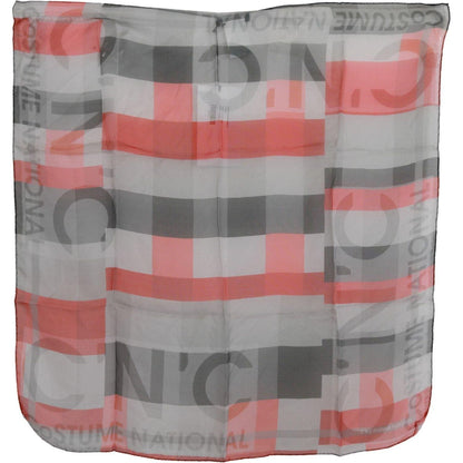 Costume National Red 100% Silk Branded Gray Scarf Scarf