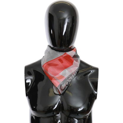 Costume National Red 100% Silk Branded Gray Scarf Scarf