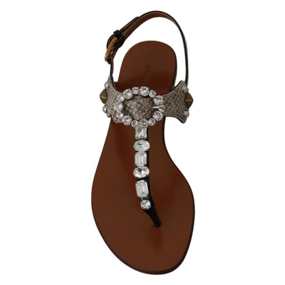 Dolce & Gabbana Leather Ayers Crystal Sandals Flip Flops Shoes