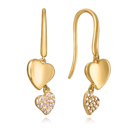 Gold heart-shaped earrings with sparkling gemstones, elegant and sophisticated design for ladies' jewelry collection.