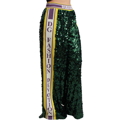 Dolce & Gabbana Green Sequin Trousers Queens Angel Pants