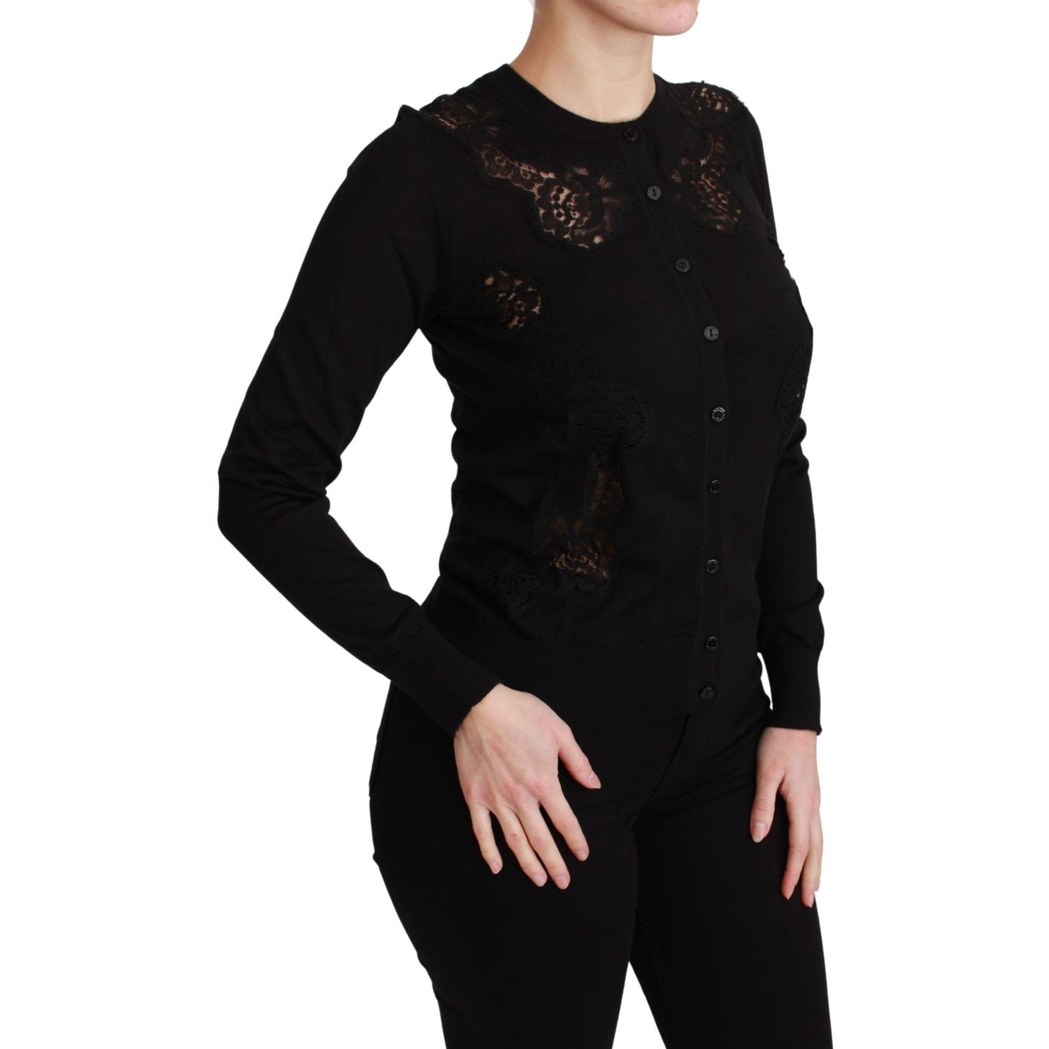 Dolce & Gabbana Black Cashmere Lace Cardigan Sweater