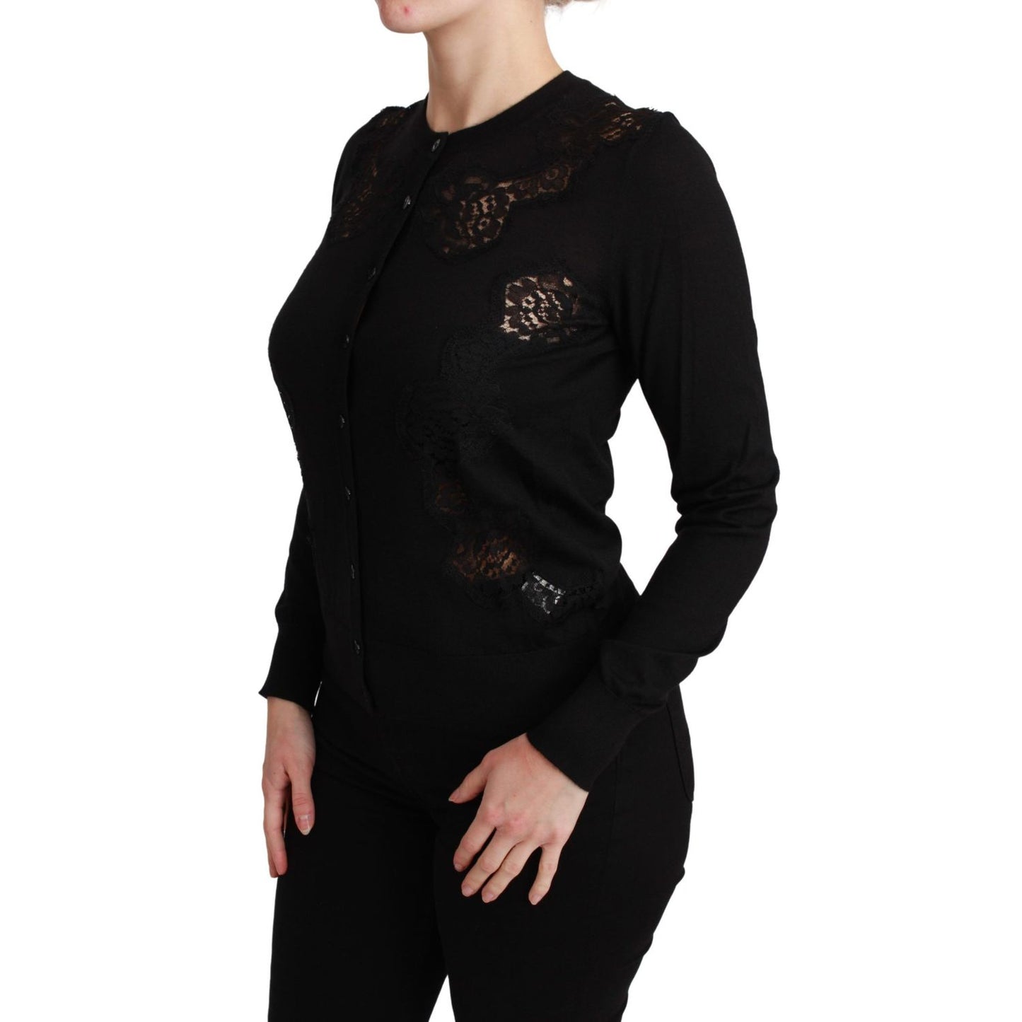 Dolce & Gabbana Black Cashmere Lace Cardigan Sweater