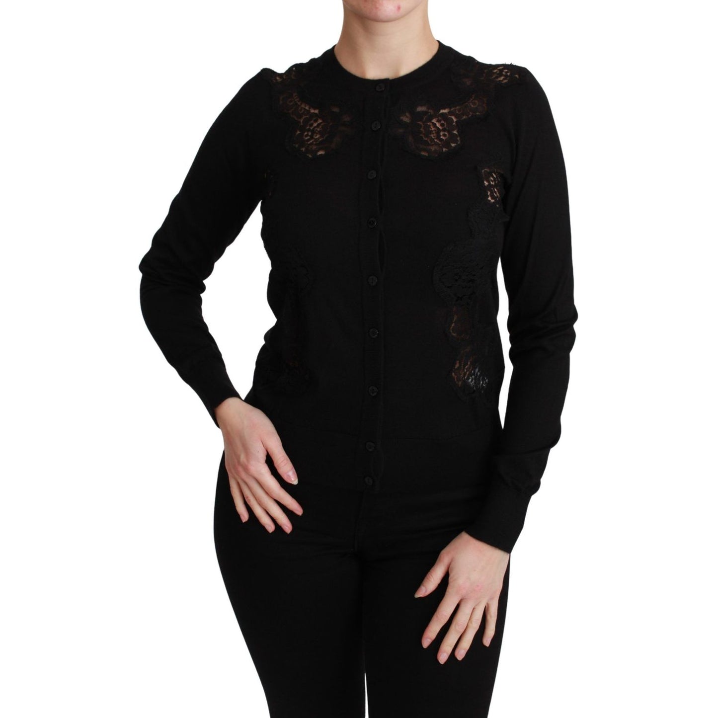 Dolce & Gabbana Black Cashmere Lace Cardigan Sweater