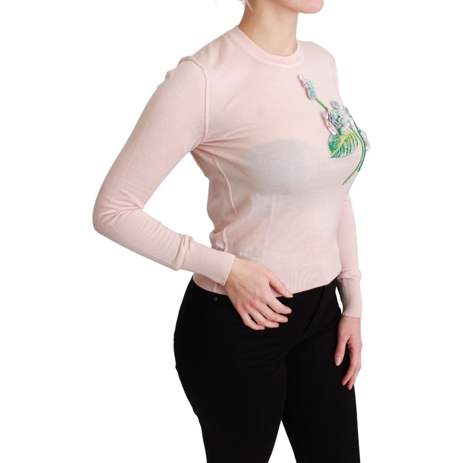 Dolce & Gabbana Pink Floral Silk Cashmere Pullover Sweater