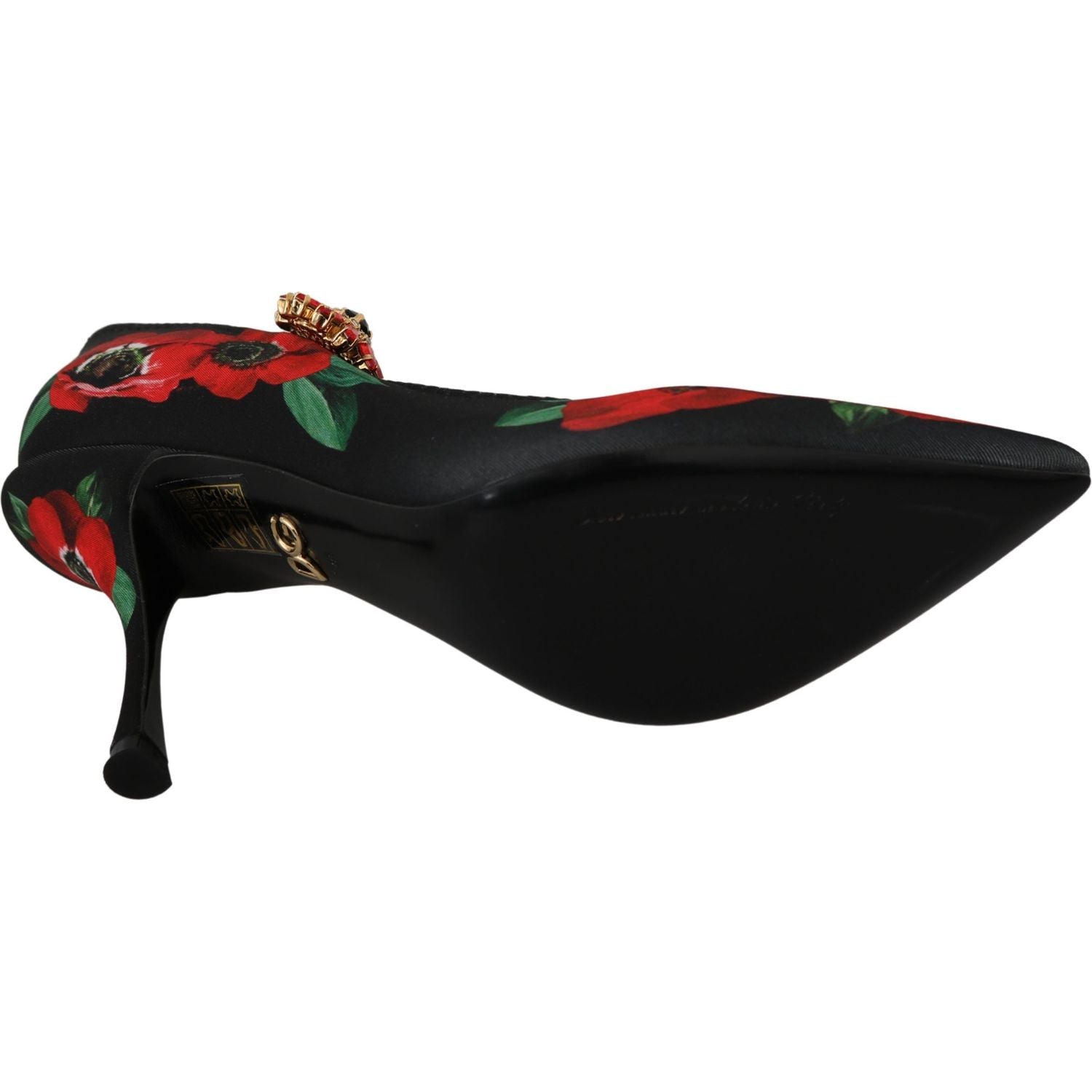 Dolce & Gabbana Black Red Floral Mary Janes Pumps Shoes
