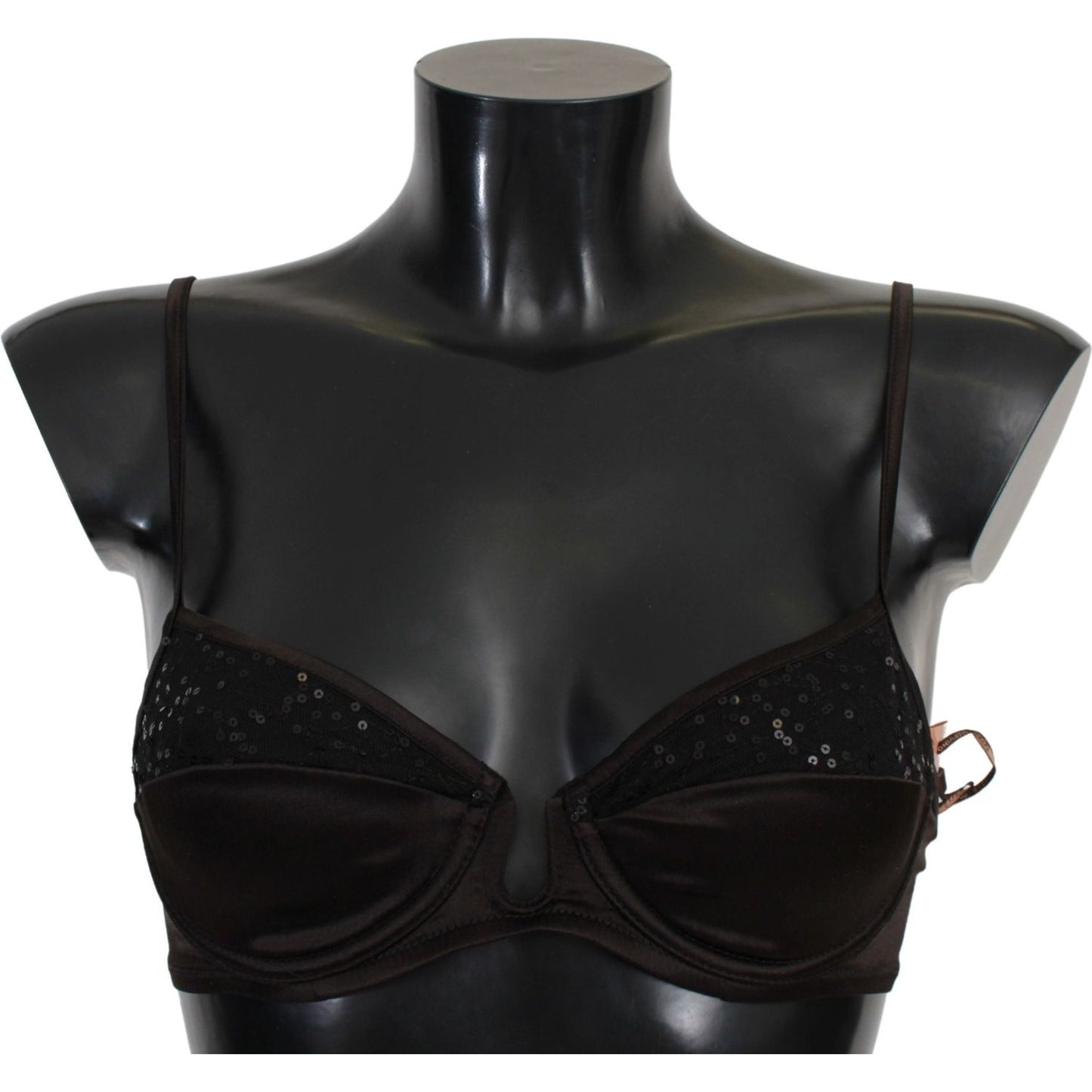 Ermanno Scervino Brown Sequined Balconcino Bra Underwear
