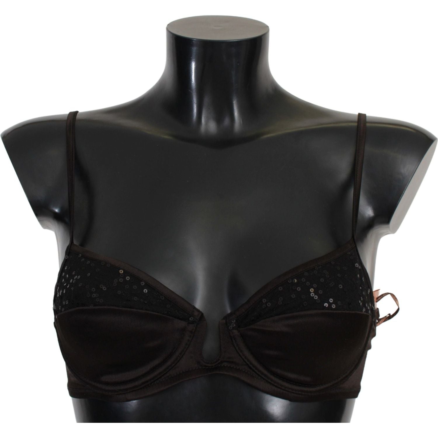 Ermanno Scervino Brown Sequined Balconcino Bra Underwear