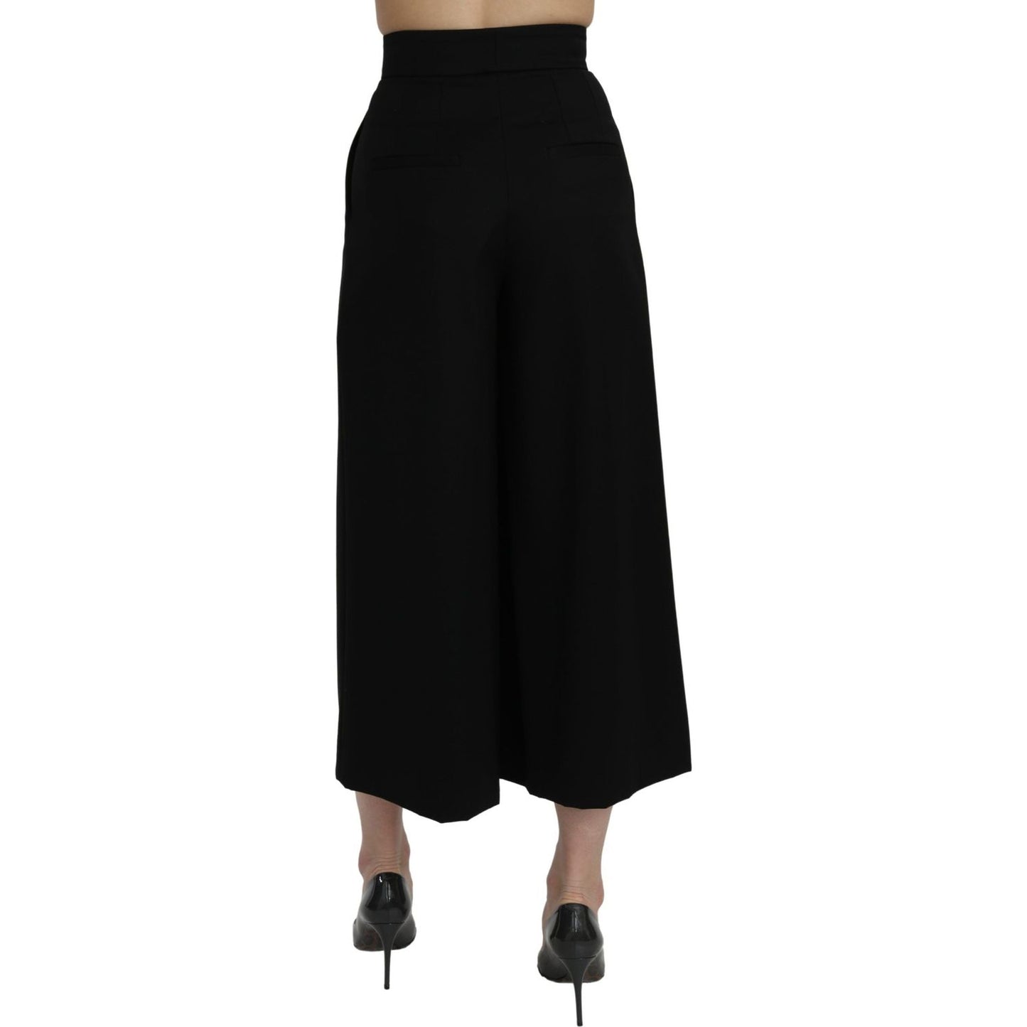 Dolce & Gabbana Black High Waist Wide Leg Cropped Pants