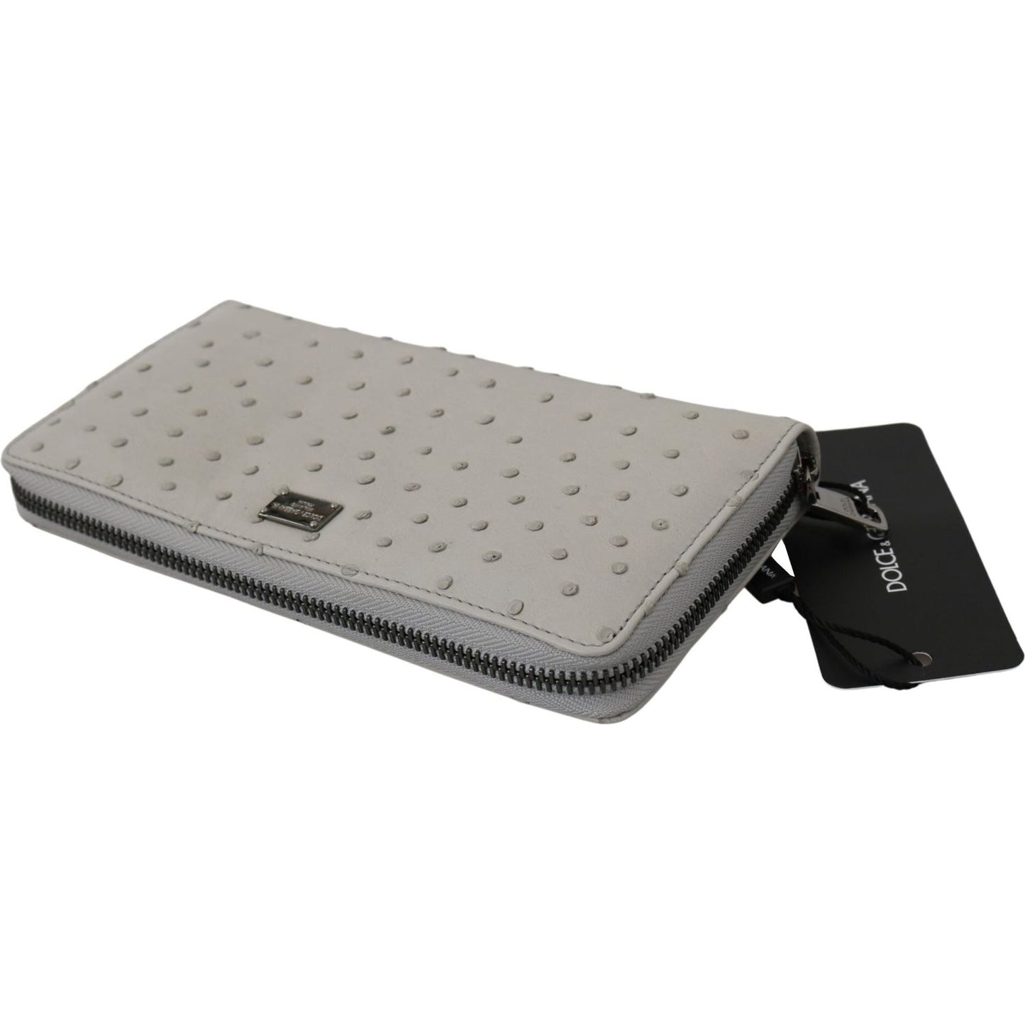 Dolce & Gabbana White Ostrich Leather Continental Mens Clutch Wallet Clutch