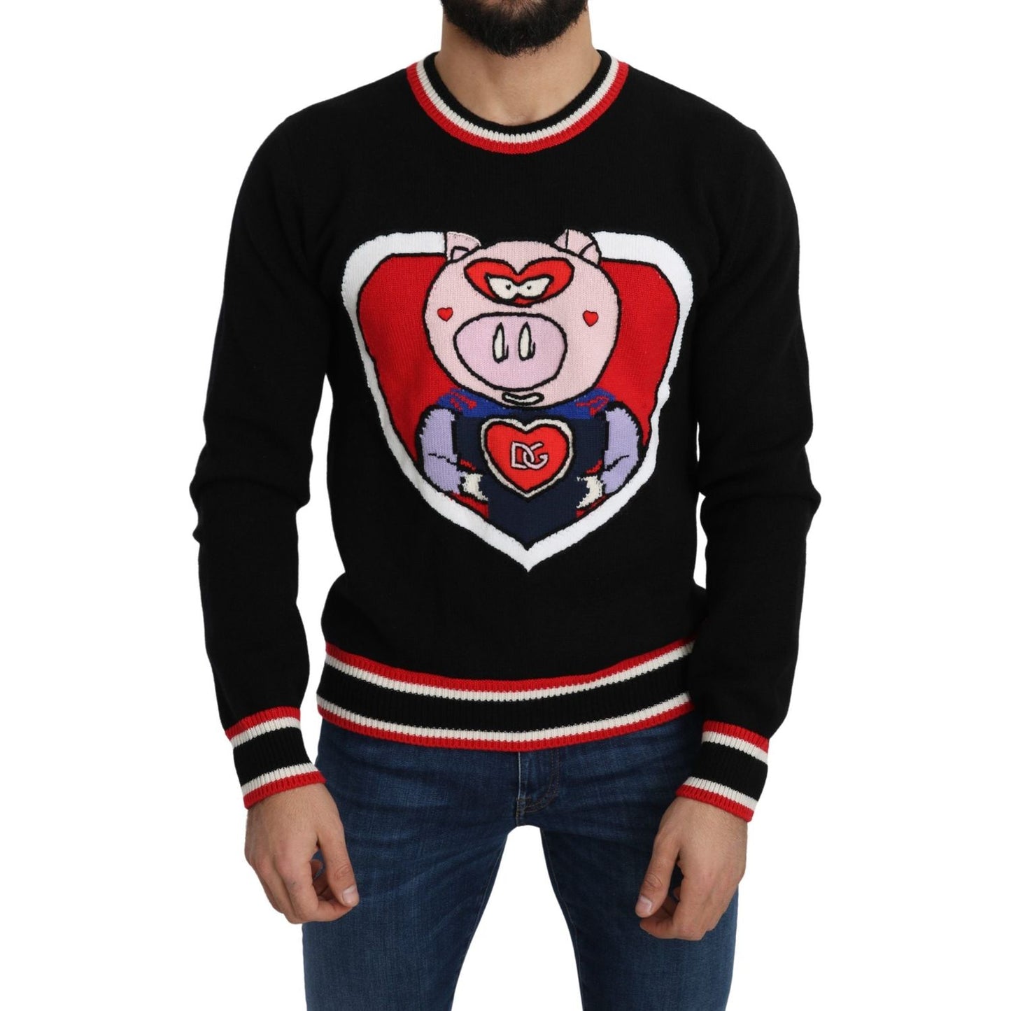 Dolce & Gabbana Black Cashmere Pig of the Year Pullover Sweater