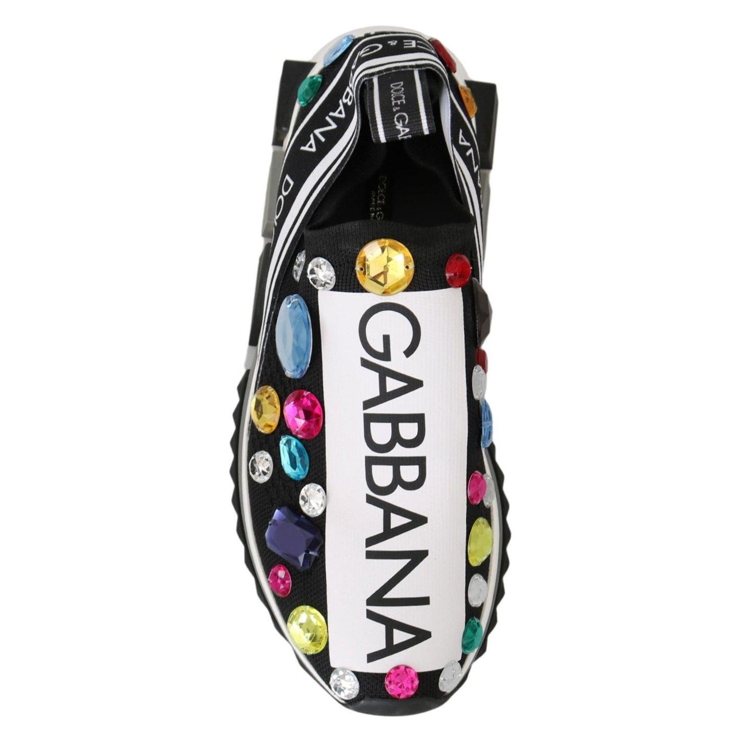 Dolce & Gabbana Black Multicolor Crystal Sneakers Shoes