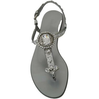 Dolce & Gabbana Silver Crystal Sandals Flip Flops Shoes