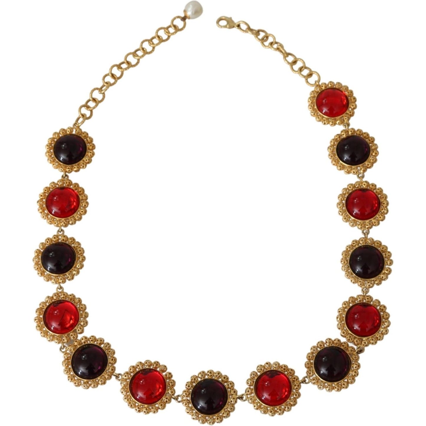 Dolce & Gabbana Red Purple Crystal Floral Chain Statement Gold Brass Necklace Necklace