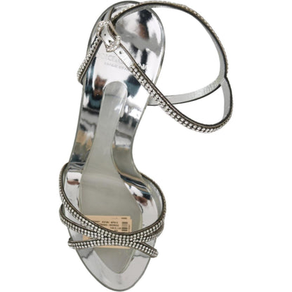 Dolce & Gabbana Silver Crystal Ankle Strap Sandals Shoes