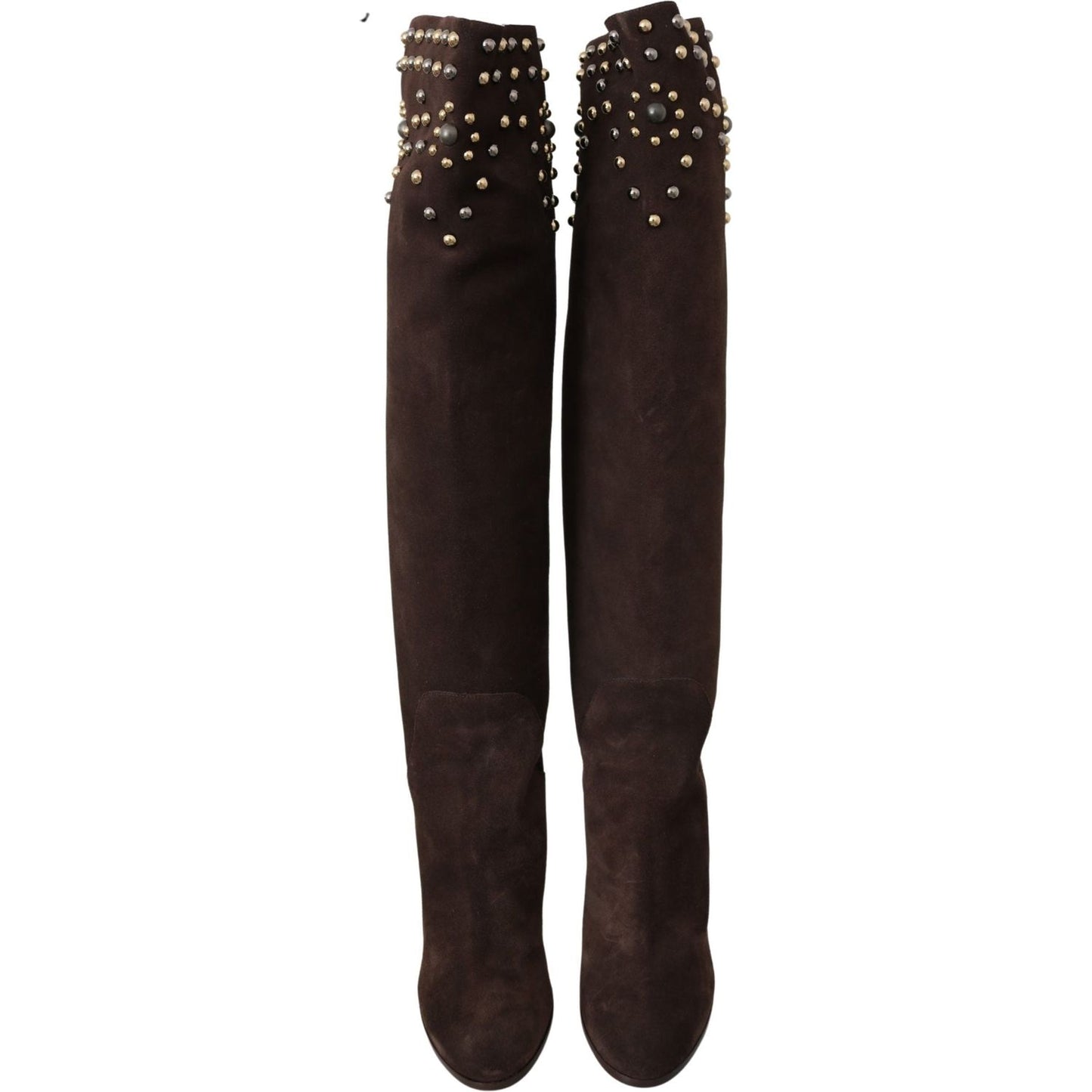 Dolce & Gabbana Brown Suede Studded Knee High Shoes Boots
