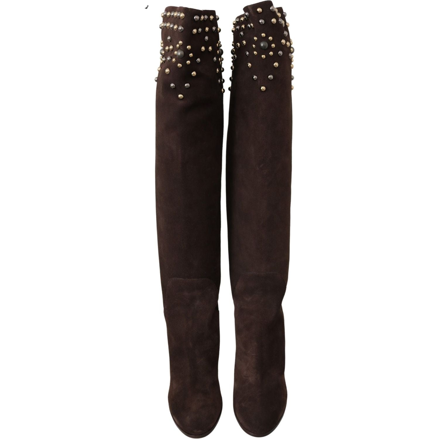 Dolce & Gabbana Brown Suede Studded Knee High Shoes Boots
