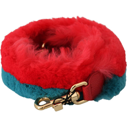 Dolce & Gabbana Red Blue Rabbit Fur Leather Shoulder Strap