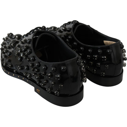 Dolce & Gabbana Black Leather Crystals Dress Broque Shoes