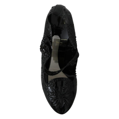 Dolce & Gabbana Black Floral Crystal CINDERELLA Heels Shoes