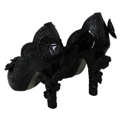Dolce & Gabbana Black Floral Crystal CINDERELLA Heels Shoes