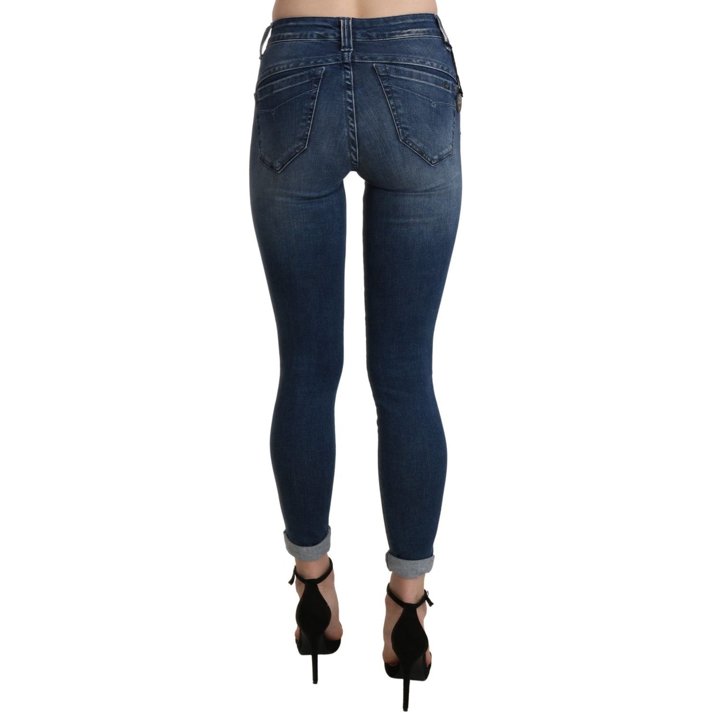 Ermanno Scervino Blue Washed High Waist Skinny Cropped Cotton Jeans