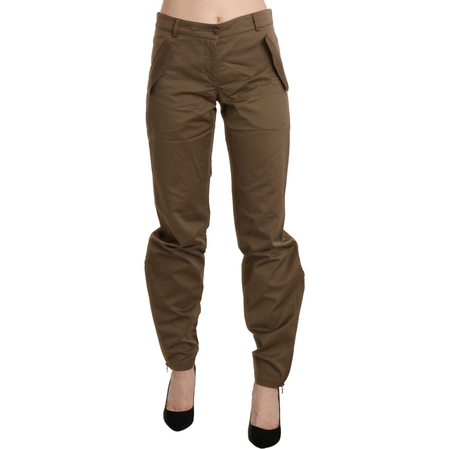 Ermanno Scervino Brown Mid Waist Straight Cotton Pants