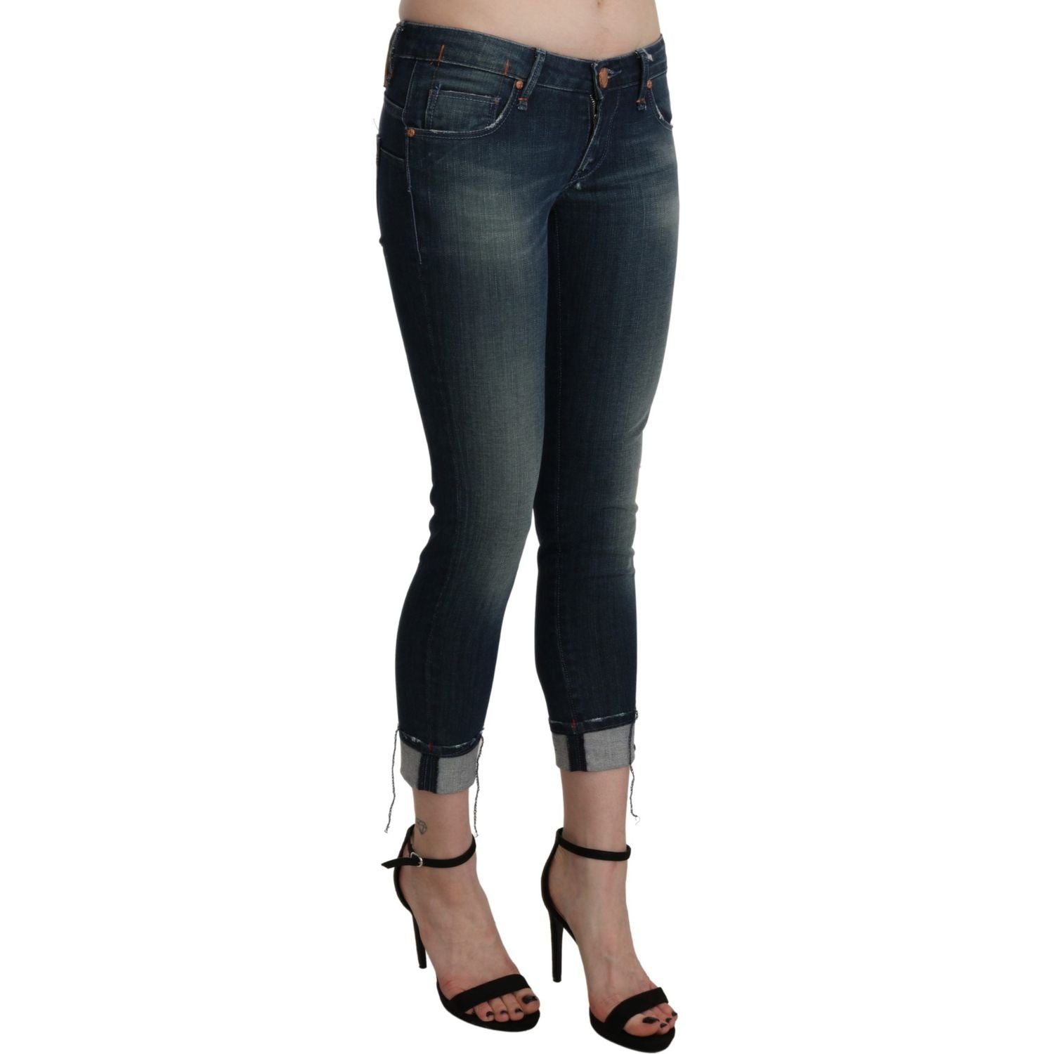 Acht Blue Washed Low Waist Skinny Cropped Denim pant