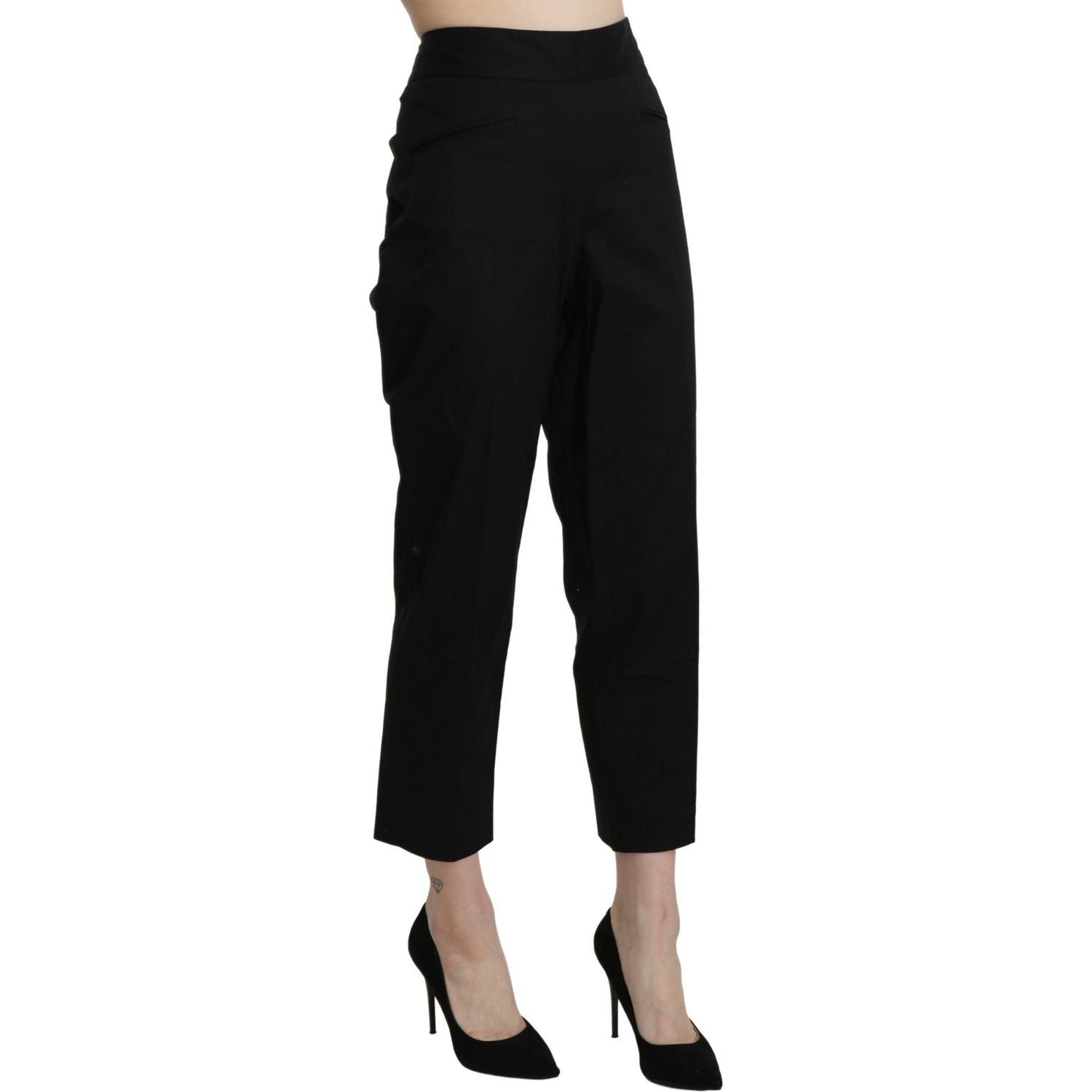 BENCIVENGA Black High Waist Straight Cropped Dress Pants