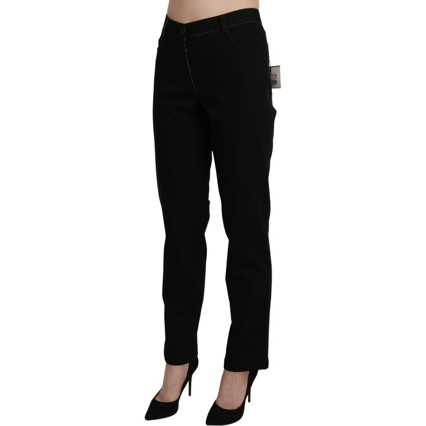 BENCIVENGA Black High Waist Straight Casual Trouser Pant