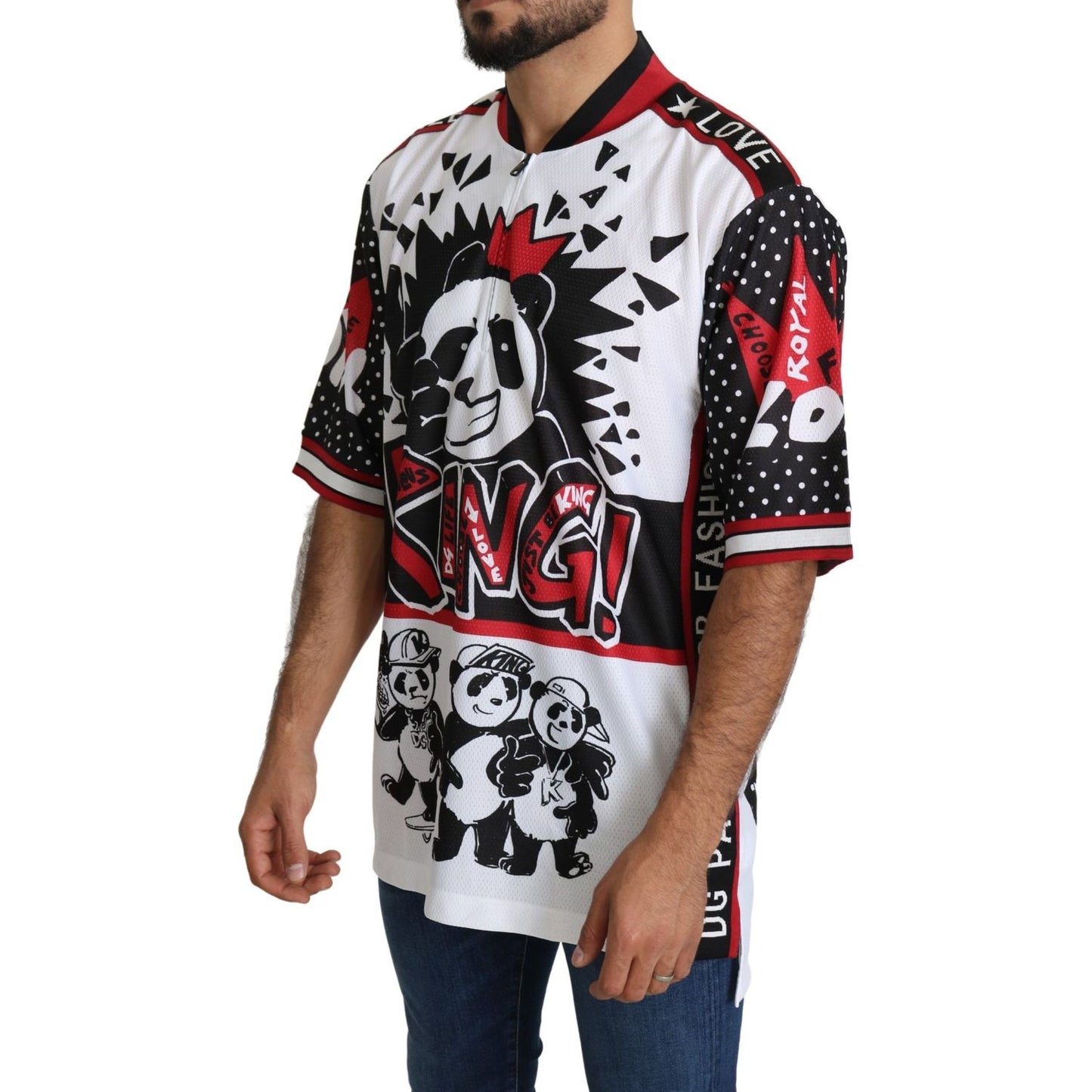 Dolce & Gabbana White King Panda Top Polyester Mens T-shirt