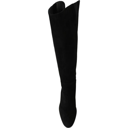 Dolce & Gabbana Black Suede Knee High Flat Boots Shoes