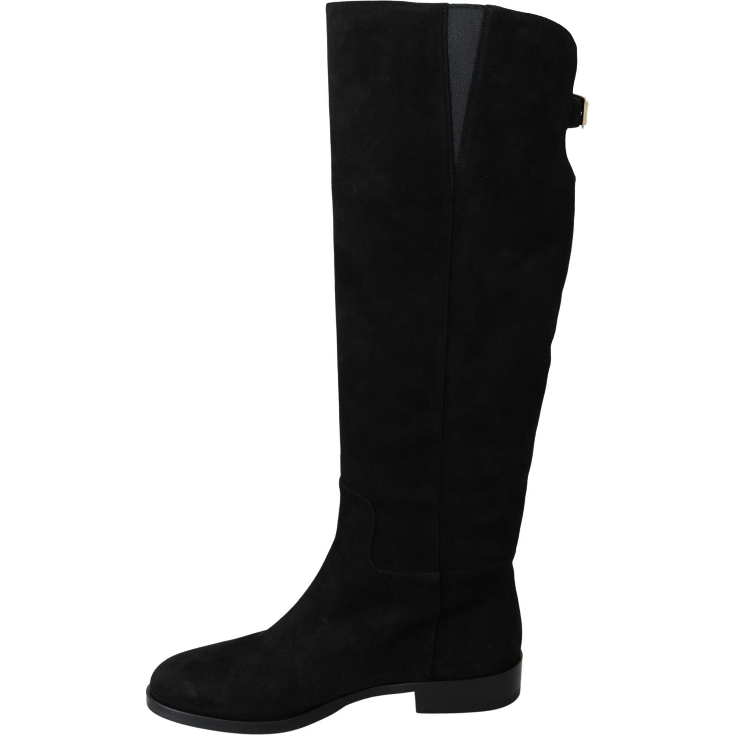 Dolce & Gabbana Black Suede Knee High Flat Boots Shoes