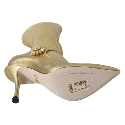 Dolce & Gabbana Gold Rhinestones Ankle Boots Socks Shoes