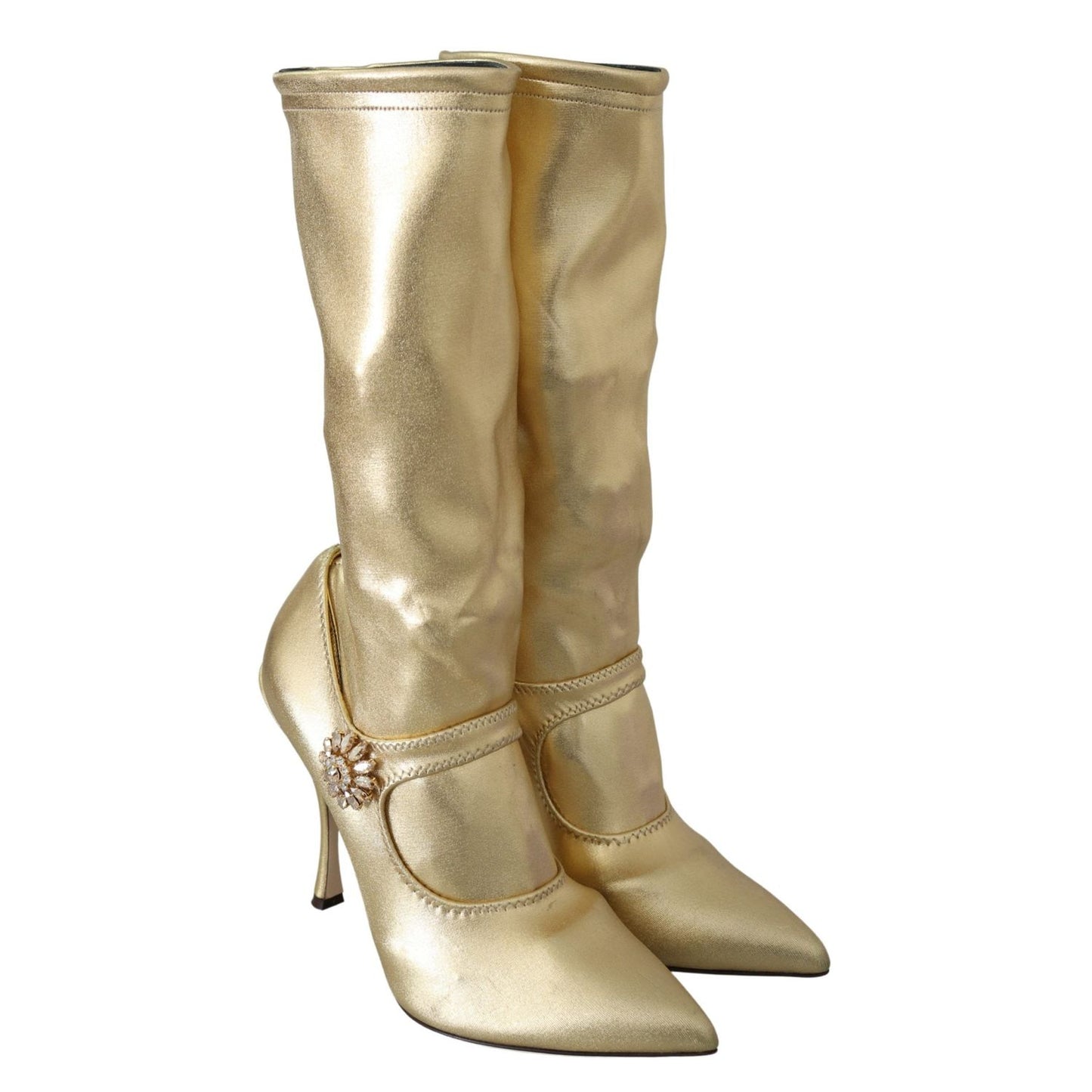 Dolce & Gabbana Gold Rhinestones Ankle Boots Socks Shoes