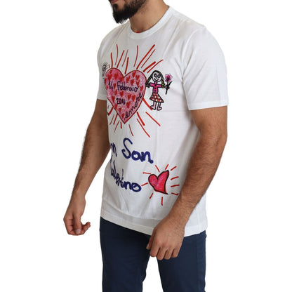 Dolce & Gabbana White Saint Valentine Hearts Print Men T-shirt