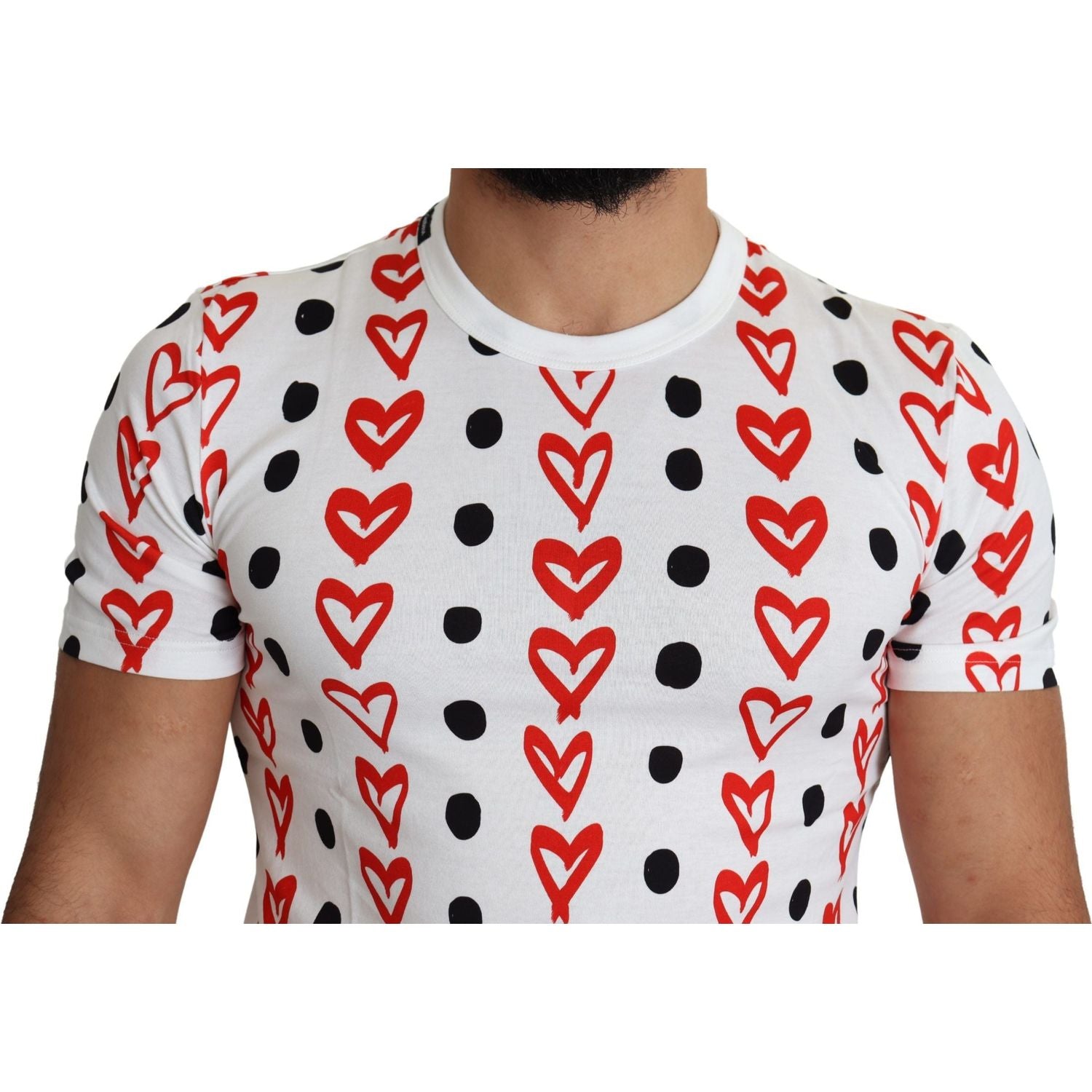 Dolce & Gabbana White Hearts Print  Cotton Men Top T-shirt
