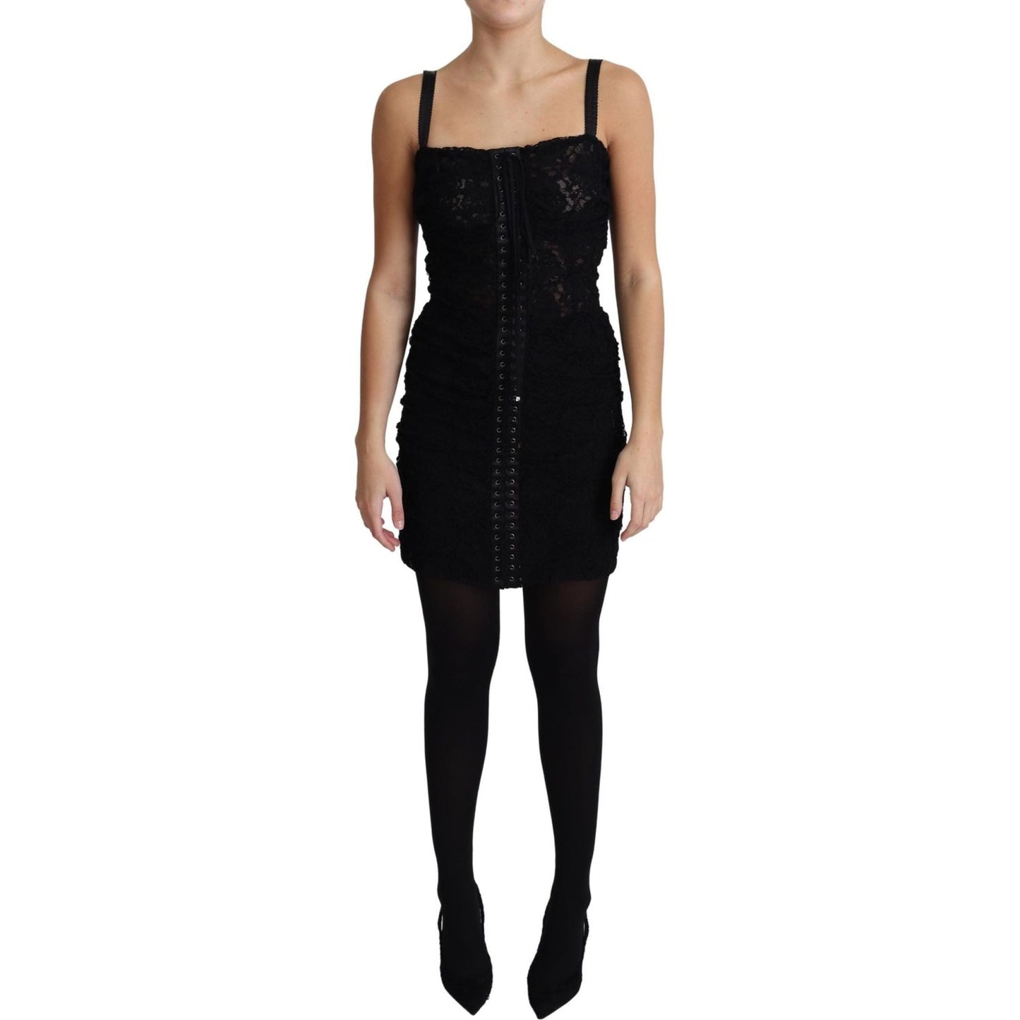 Dolce & Gabbana Black Lace Up Floral Corset Bustier Mini Dress