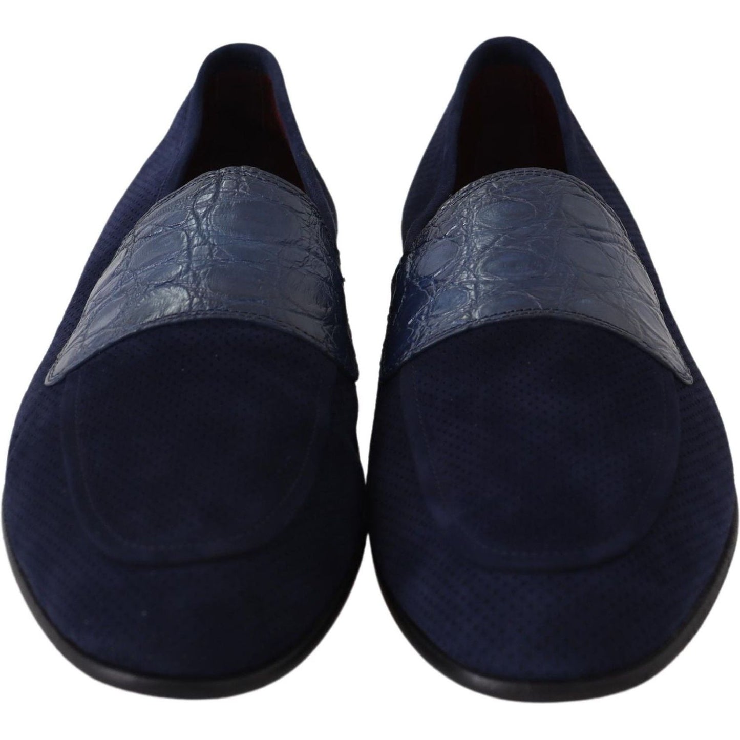 Dolce & Gabbana Blue Suede Caiman Loafers Slippers Shoes