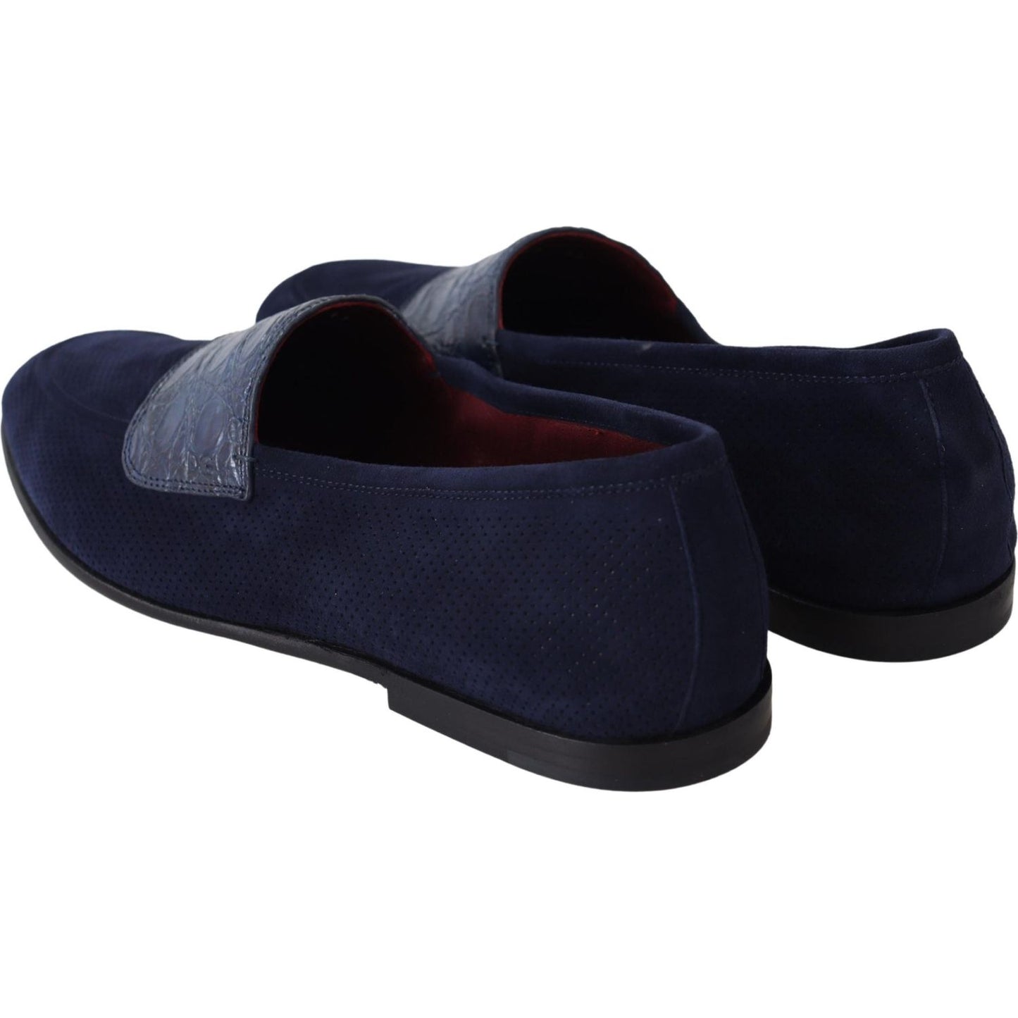 Dolce & Gabbana Blue Suede Caiman Loafers Slippers Shoes