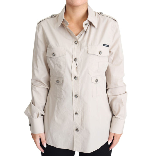 Dolce & Gabbana Beige Poplin Safari Fitted Pocket Shirt Top