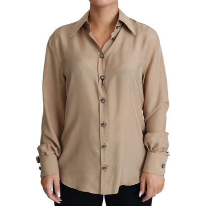 Dolce & Gabbana Beige Silk Shirt Decorative Buttons Top